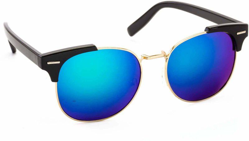 UV Protection Clubmaster Sunglasses (51)  (For Men & Women, Black, Golden, Blue)