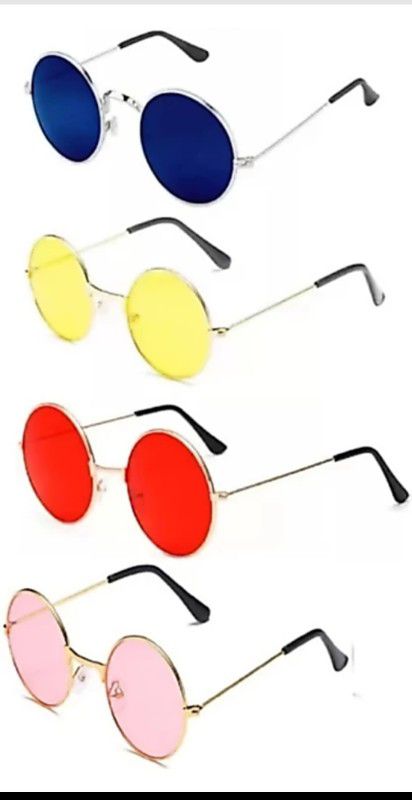 UV Protection, Mirrored Round Sunglasses (Free Size)  (For Men & Women, Red, Yellow, Blue, Pink)