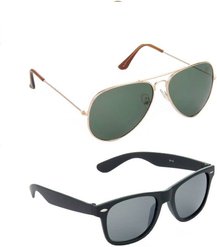 UV Protection Wayfarer, Aviator Sunglasses (Free Size)  (For Men & Women, Green, Black)