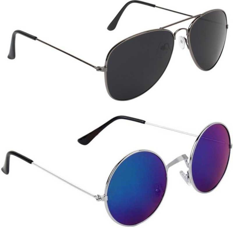 UV Protection Aviator, Round Sunglasses (55)  (For Boys & Girls, Black, Blue)