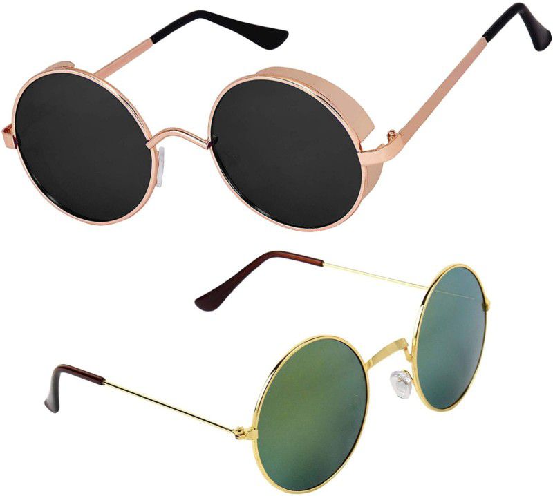 UV Protection, Gradient Round Sunglasses (49)  (For Men & Women, Black, Green)