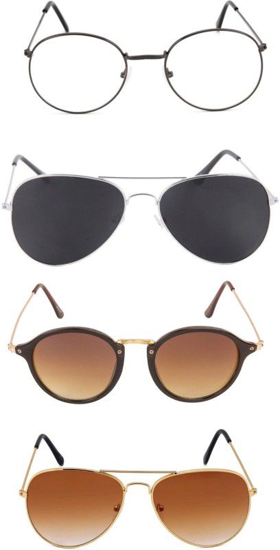Round, Aviator Sunglasses  (For Men & Women, Clear, Black, Brown)