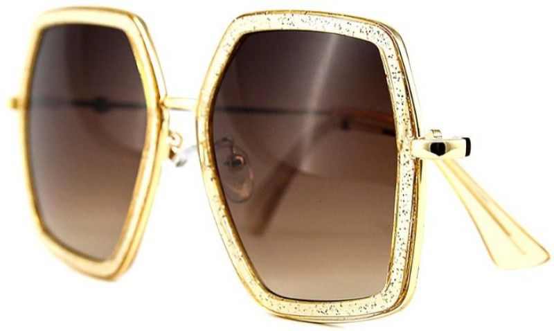 Polarized, UV Protection Over-sized Sunglasses (Free Size)  (For Women, Golden, Brown)