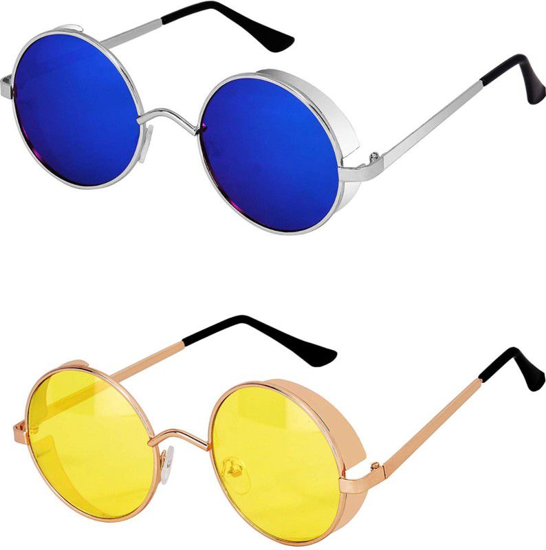 UV Protection, Mirrored, Gradient Round Sunglasses (51)  (For Men & Women, Blue, Yellow)