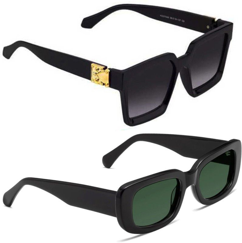 Cat-eye, Retro Square, Oval, Round Sunglasses  (For Men & Women, Black, Green)