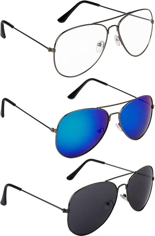 Polarized, UV Protection Aviator Sunglasses (51)  (For Men & Women, Black, Clear, Blue)
