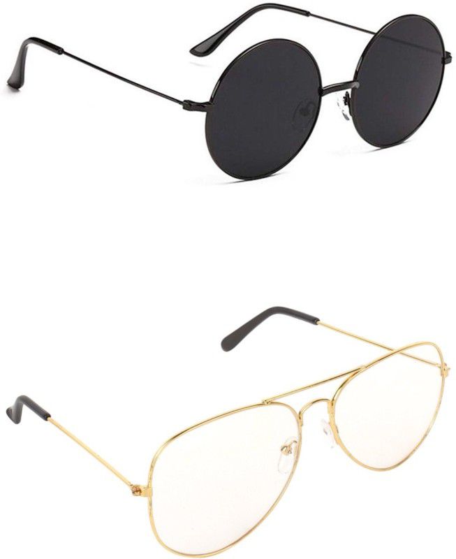 Round, Aviator Sunglasses  (For Men & Women, Black)