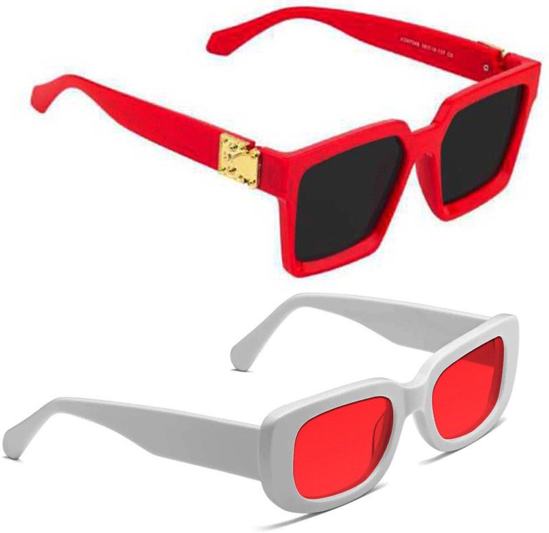 Cat-eye, Retro Square, Oval, Round Sunglasses  (For Men & Women, Black, Red)