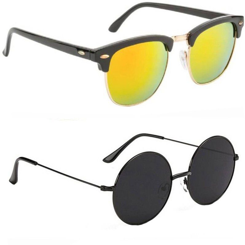 UV Protection, Mirrored Round Sunglasses (53)  (For Men & Women, Yellow, Black)