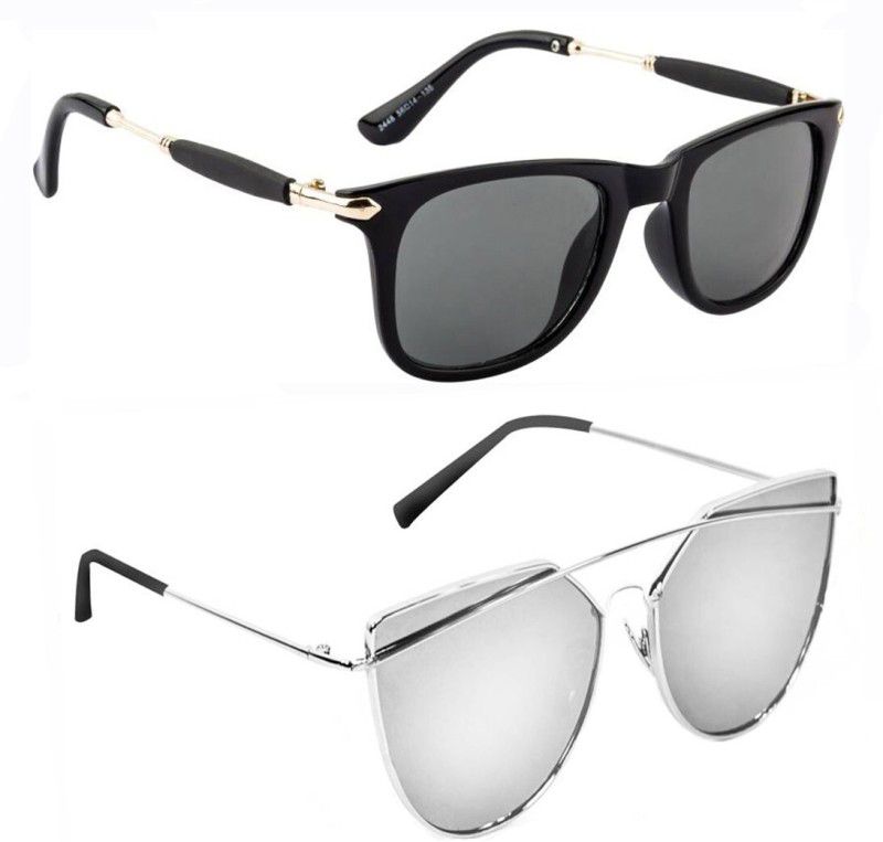 Mirrored, UV Protection Wayfarer, Over-sized Sunglasses (53)  (For Men & Women, Silver, Black)