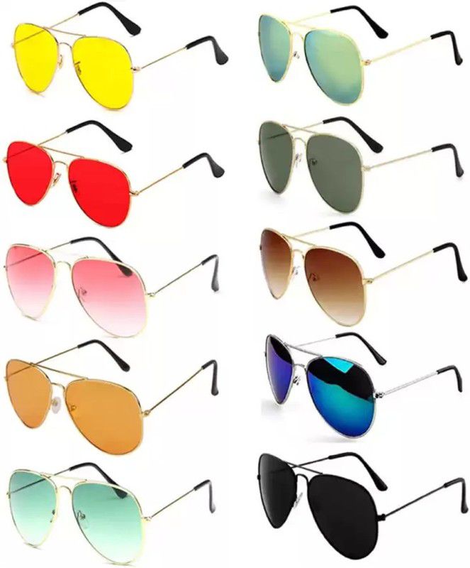 UV Protection Aviator Sunglasses (55)  (For Men & Women, Yellow, Red, Pink, Orange, Green, Brown, Blue, Black)