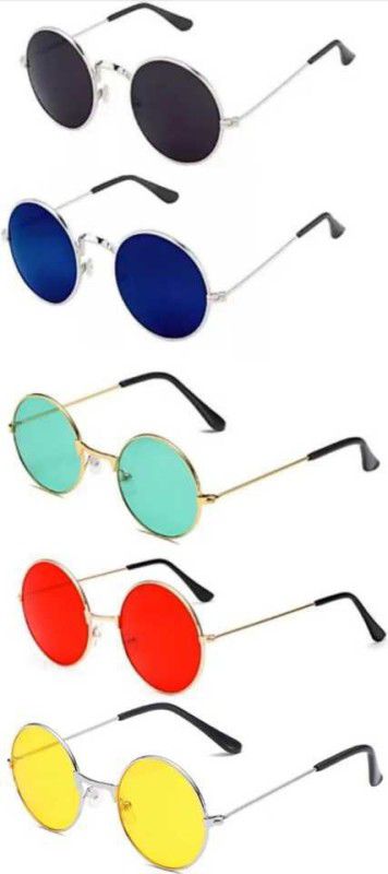 UV Protection Round Sunglasses (Free Size)  (For Men & Women, Black, Blue, Green, Red, Yellow)