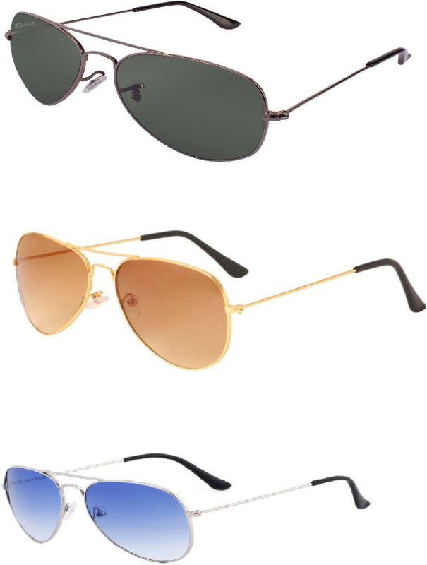 UV Protection Aviator Sunglasses (66)  (For Men & Women, Golden, Green, Blue)