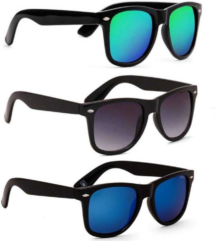 UV Protection, Mirrored, Riding Glasses, Others Wayfarer Sunglasses (54)  (For Men & Women, Blue, Green, Black)