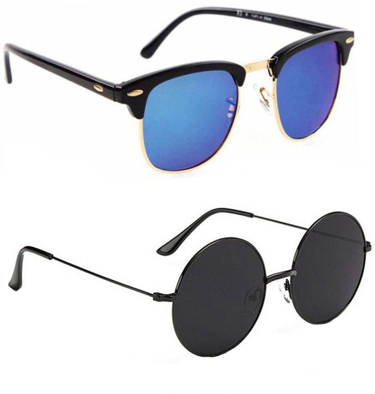 UV Protection, Mirrored Round Sunglasses (53)  (For Men & Women, Blue, Black)