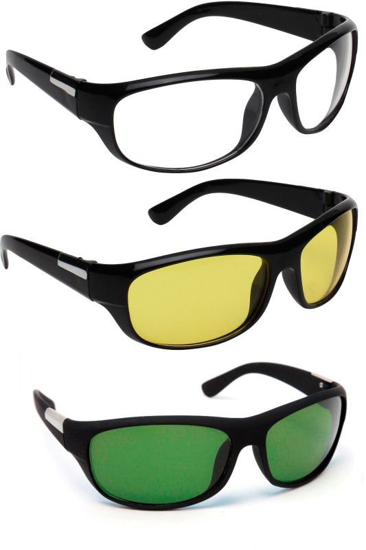 Night Vision Sports Sunglasses (Free Size)  (For Men & Women, Clear, Yellow, Green)