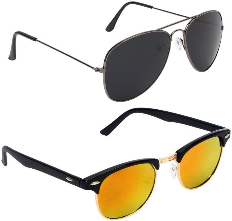 UV Protection Aviator, Clubmaster Sunglasses (Free Size)  (For Men & Women, Black, Multicolor)