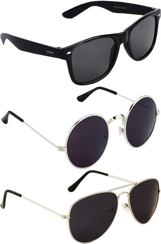 UV Protection Wayfarer, Aviator, Round Sunglasses (48)  (For Men & Women, Black)