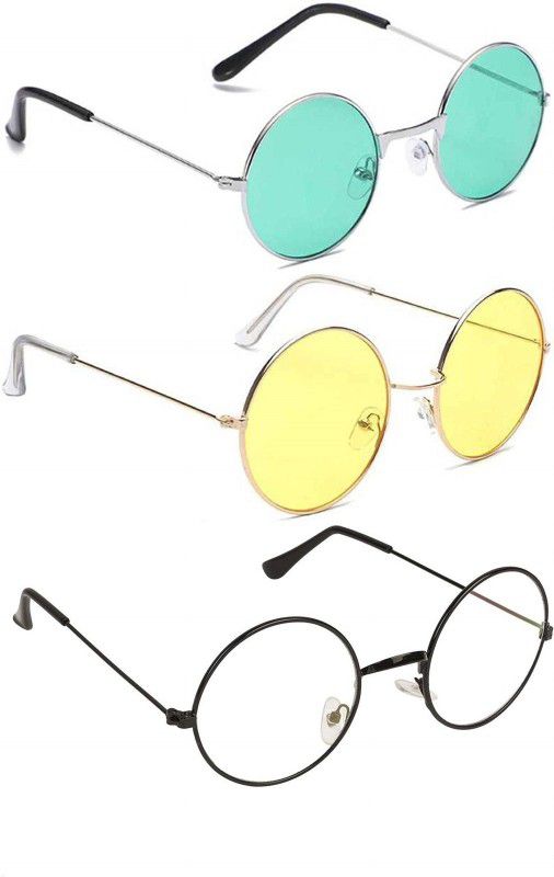 UV Protection Round Sunglasses (48)  (For Men & Women, Clear, Yellow, Green)