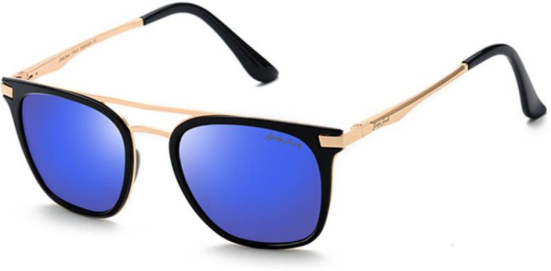 Polarized Retro Square Sunglasses (52)  (For Men & Women, Blue)