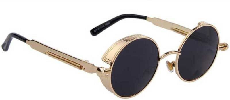 UV Protection, Polarized, Gradient, Mirrored Round Sunglasses (55)  (For Men & Women, Golden, Black)
