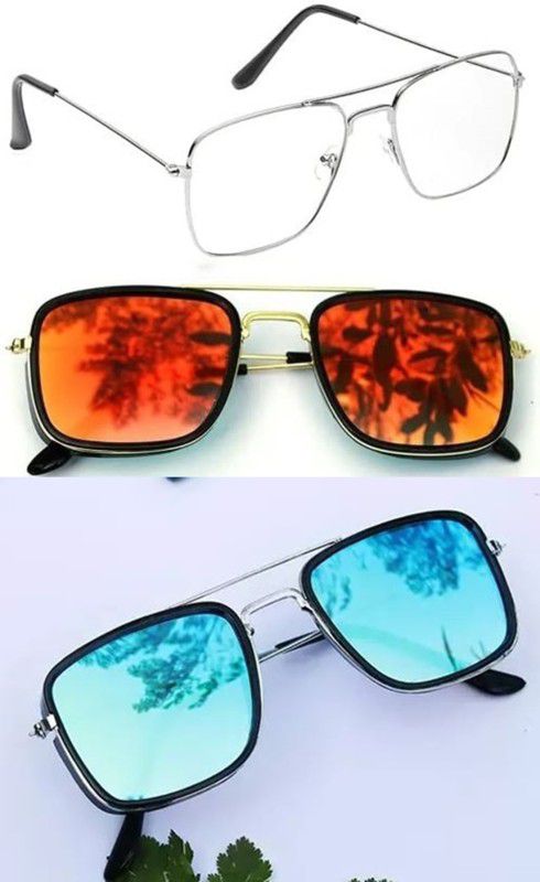 Mirrored, UV Protection Aviator Sunglasses (50)  (For Boys & Girls, Blue, Clear, Black)