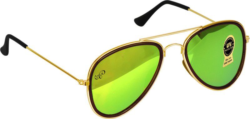 UV Protection Aviator Sunglasses (56)  (For Men & Women, Green, Golden)