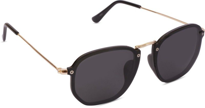 UV Protection, Gradient, Riding Glasses, Polarized Retro Square Sunglasses (55)  (For Men & Women, Black)