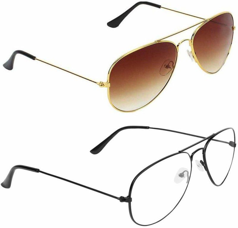 UV Protection, Mirrored, Polarized, Others Aviator Sunglasses (50)  (For Men & Women, Brown, Clear)