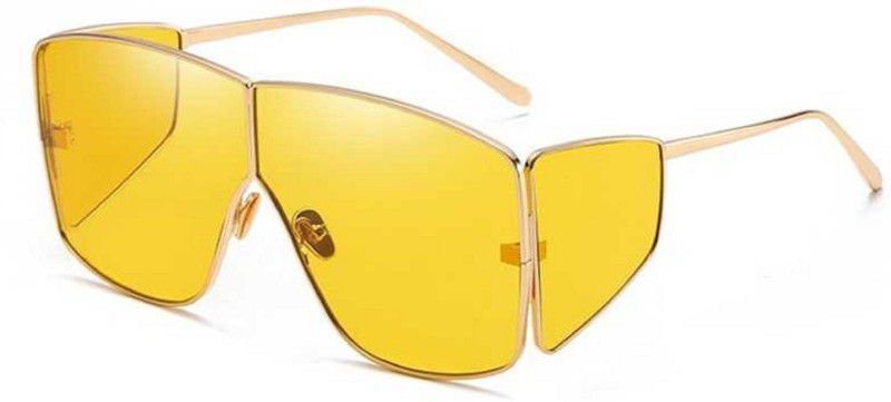 Gradient, UV Protection, Polarized, Mirrored Over-sized Sunglasses (55)  (For Men & Women, Yellow)