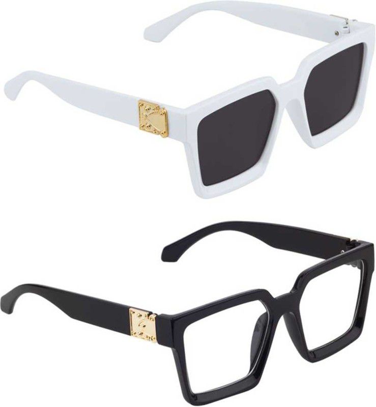 UV Protection Rectangular Sunglasses (55)  (For Boys & Girls, Black, Clear)