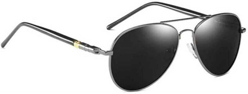 UV Protection, Polarized, Gradient, Mirrored Aviator, Sports Sunglasses (55)  (For Men & Women, Black)