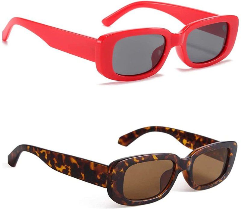 UV Protection Rectangular Sunglasses (Free Size)  (For Men & Women, Black, Multicolor)