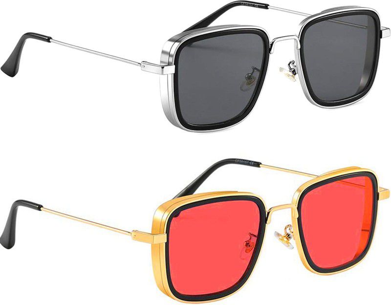 Riding Glasses, Others Aviator, Retro Square Sunglasses (54)  (For Men & Women, Red, Black)