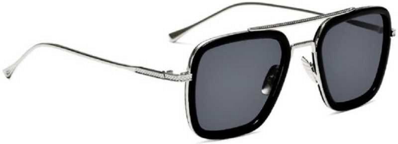 UV Protection, Polarized, Gradient, Mirrored Retro Square Sunglasses (55)  (For Men & Women, Black)