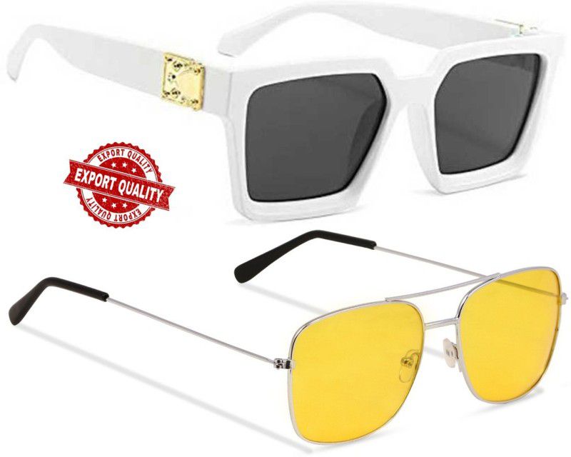 UV Protection, Night Vision Retro Square, Wayfarer Sunglasses (50)  (For Men, Yellow)