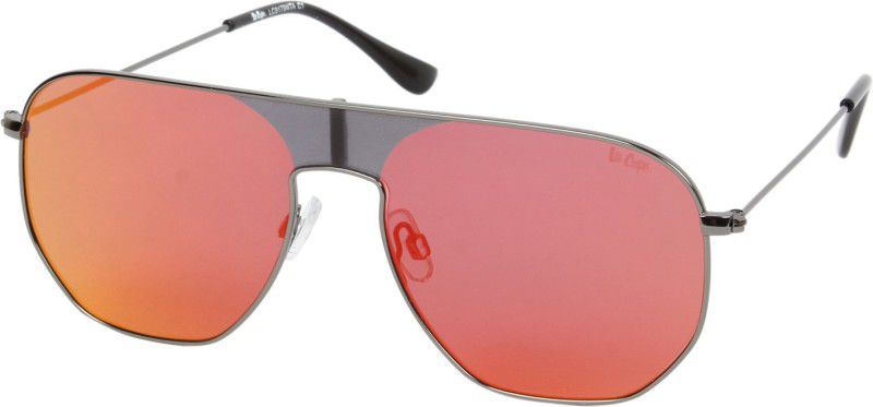 Mirrored Retro Square Sunglasses (51)  (For Men, Red)