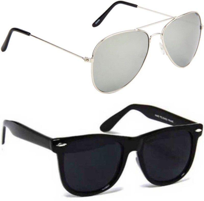UV Protection, Polarized Aviator, Wayfarer Sunglasses (Free Size)  (For Men & Women, Silver, Black)