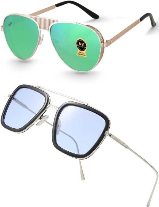 UV Protection Wayfarer, Clubmaster, Rectangular Sunglasses (Free Size)  (For Men & Women, Blue, Green)