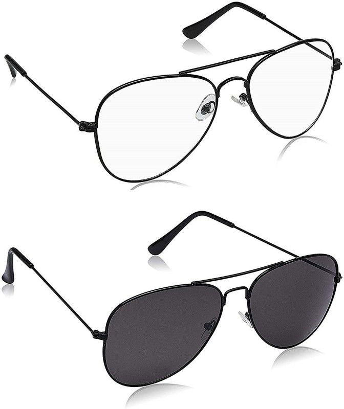Polarized, UV Protection Aviator Sunglasses (51)  (For Men, Black, Clear)
