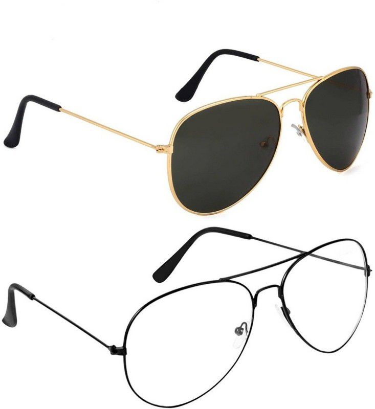 UV Protection Aviator Sunglasses (55)  (For Men & Women, Black, Clear)