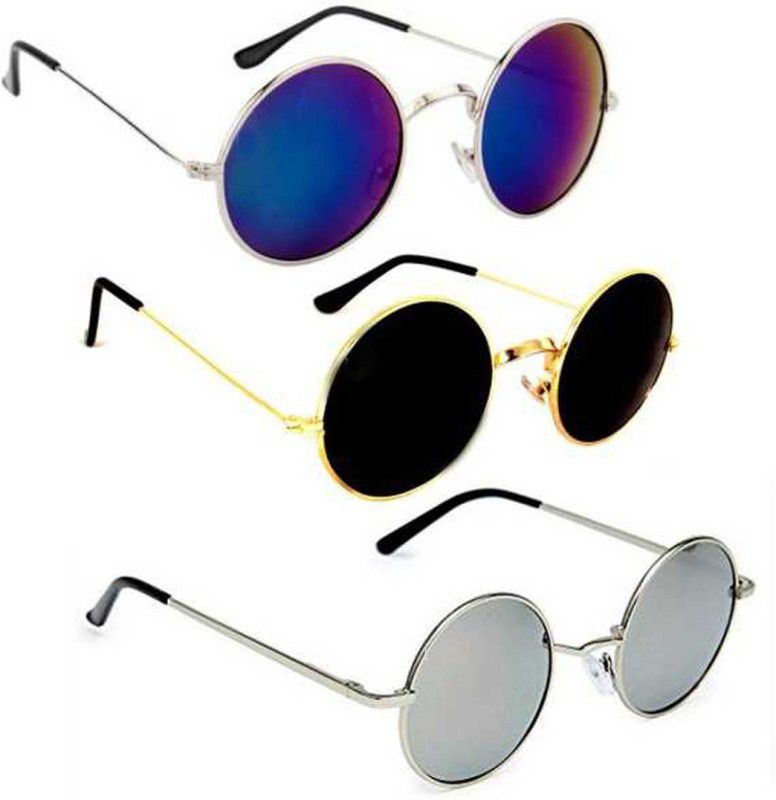 UV Protection Round Sunglasses (53)  (For Men & Women, Blue, Black, Silver)
