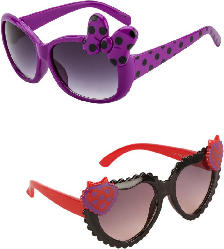 Gradient, UV Protection Oval, Round Sunglasses (Free Size)  (For Girls, Violet, Black)