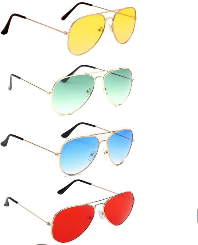 UV Protection Aviator Sunglasses (55)  (For Men & Women, Yellow, Green, Blue, Red)