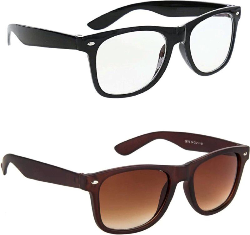 Riding Glasses, UV Protection Wayfarer Sunglasses (Free Size)  (For Men & Women, Clear, Brown)