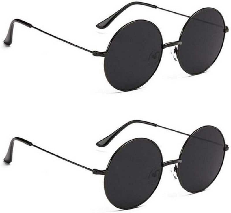 UV Protection, Polarized, Gradient, Mirrored Round, Round Sunglasses (55)  (For Men & Women, Black, Grey)