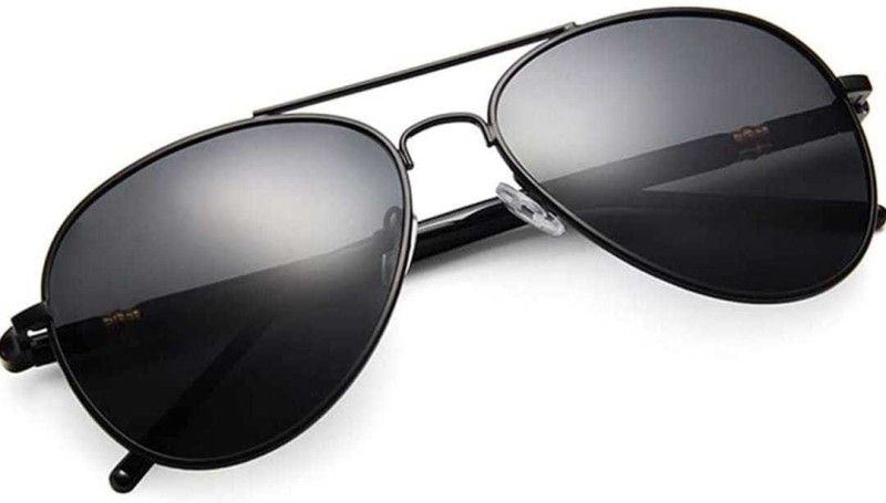 Polarized, UV Protection, Gradient, Toughened Glass Lens, Others Aviator, Over-sized Sunglasses (Free Size)  (For Men & Women, Black)