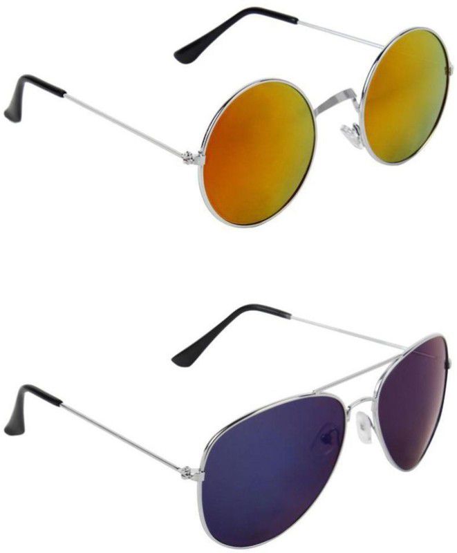 UV Protection Round, Aviator Sunglasses (48)  (For Men & Women, Multicolor)
