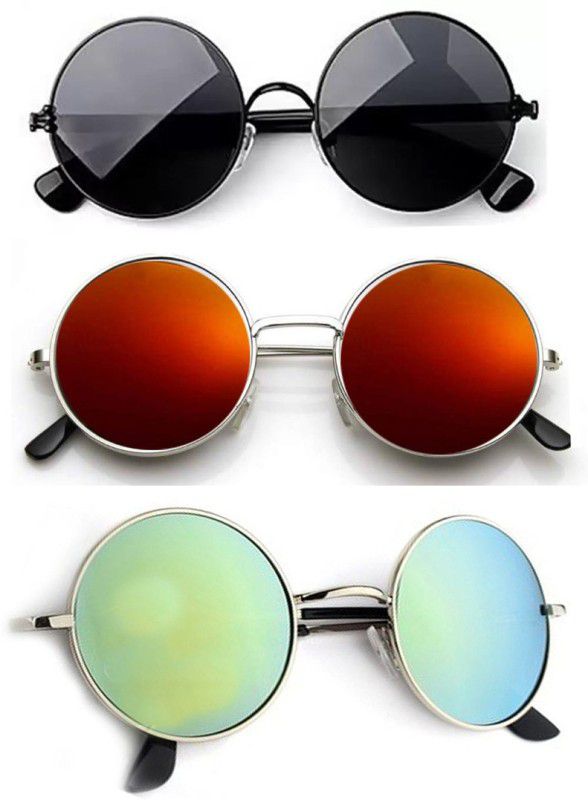 UV Protection Round Sunglasses (53)  (For Men & Women, Black, Yellow, Green)