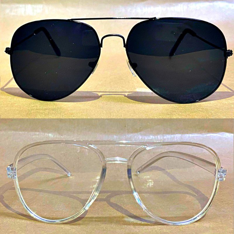 Night Vision, UV Protection, Mirrored, Polarized, Riding Glasses Wayfarer, Aviator Sunglasses (55)  (For Men & Women, Black, Clear)